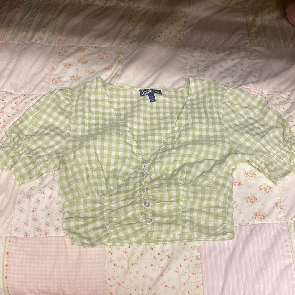 NWOT Green gingham top